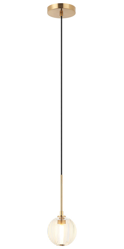 Steel Frame with Circular Frosted Groove Glass Globe Pendant
