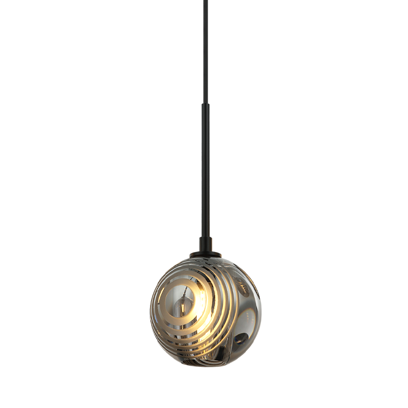 Steel Frame with Circular Frosted Groove Glass Globe Pendant