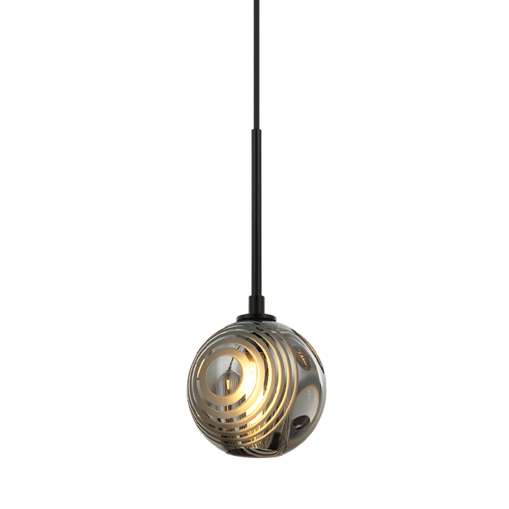 Steel Frame with Circular Frosted Groove Glass Globe Pendant