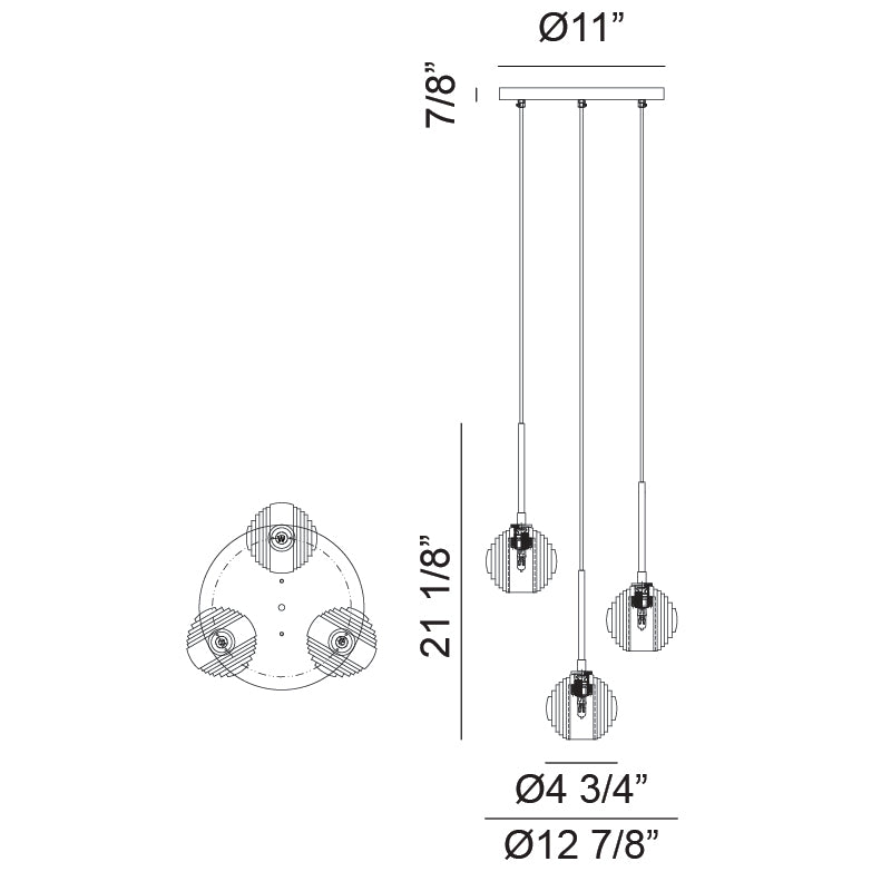 Steel Frame with Circular Frosted Groove Glass Globe Multiple Pendant