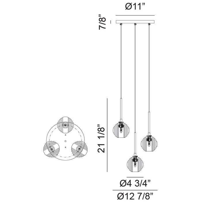 Steel Frame with Circular Frosted Groove Glass Globe Multiple Pendant