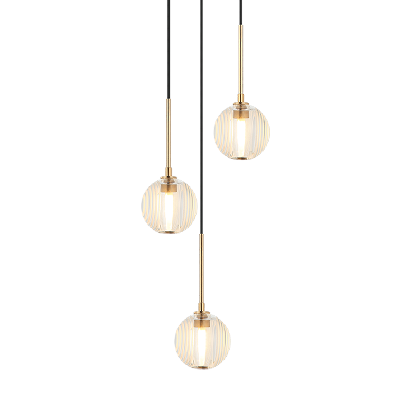 Steel Frame with Circular Frosted Groove Glass Globe Multiple Pendant