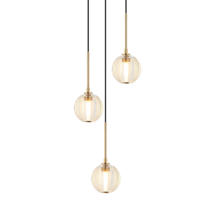 Steel Frame with Circular Frosted Groove Glass Globe Multiple Pendant