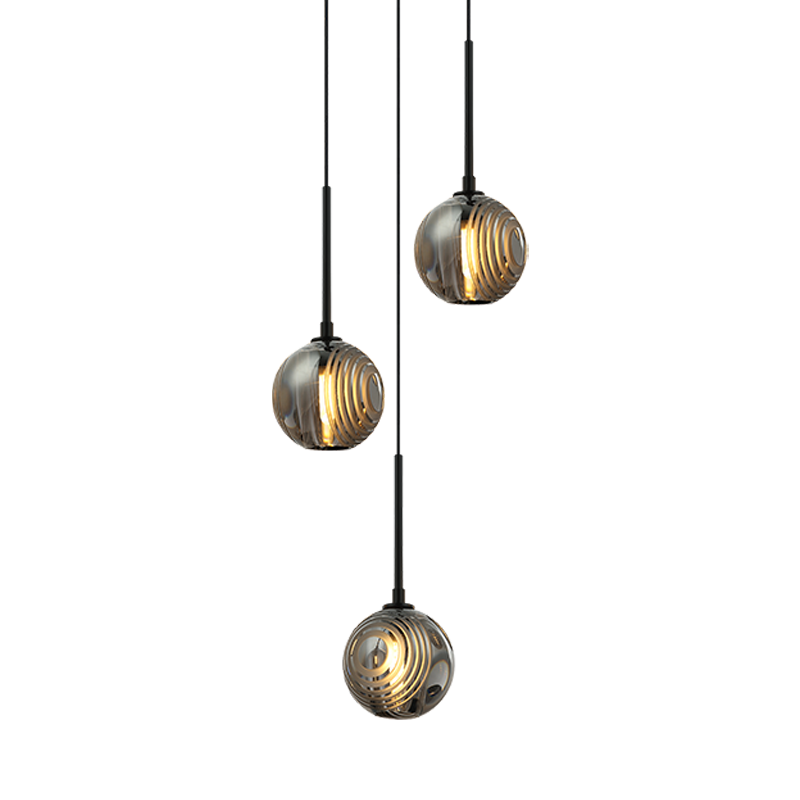 Steel Frame with Circular Frosted Groove Glass Globe Multiple Pendant
