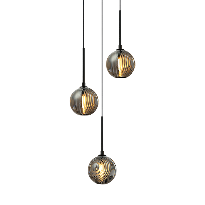 Steel Frame with Circular Frosted Groove Glass Globe Multiple Pendant