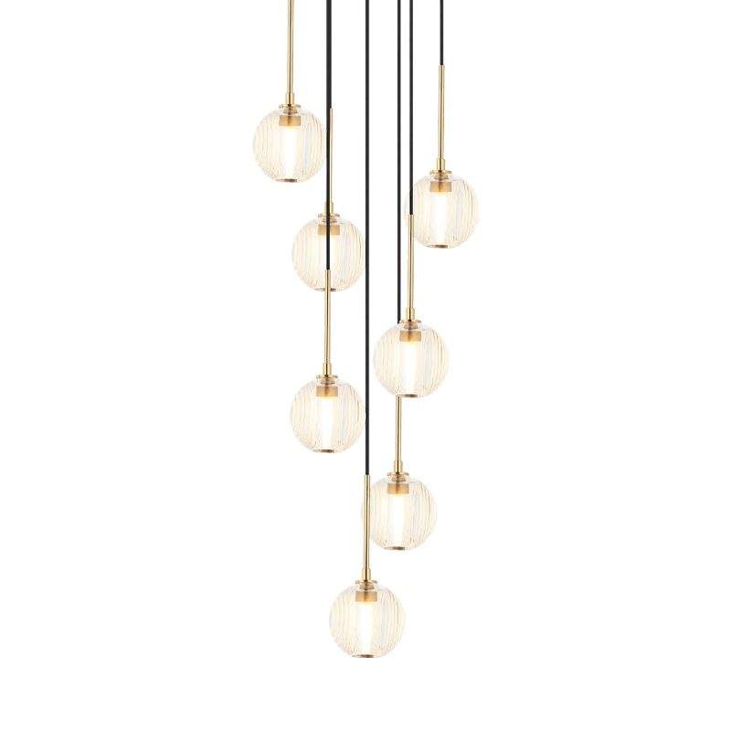 Steel Frame with Circular Frosted Groove Glass Globe Multiple Pendant
