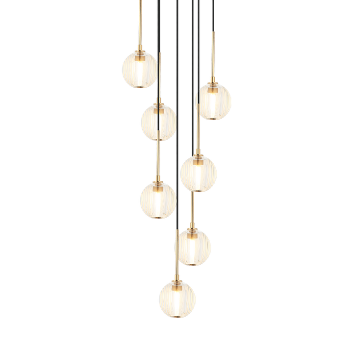 Steel Frame with Circular Frosted Groove Glass Globe Multiple Pendant