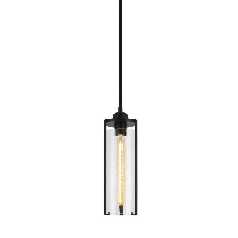 Steel Frame with Liquid Patterned Cylindrical Glass Shade Pendant