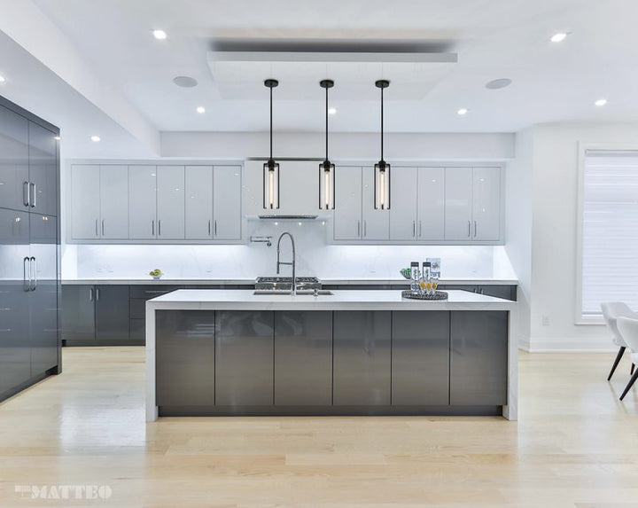 Steel Frame with Liquid Patterned Cylindrical Glass Shade Pendant