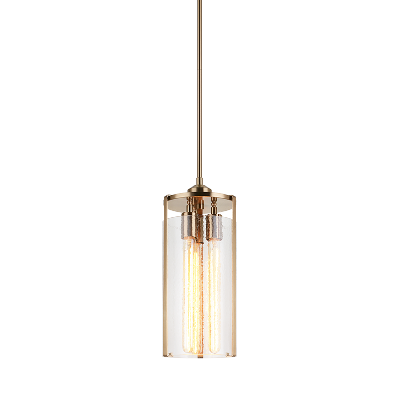 Steel Frame with Liquid Patterned Cylindrical Glass Shade Pendant
