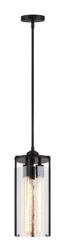 Steel Frame with Liquid Patterned Cylindrical Glass Shade Pendant