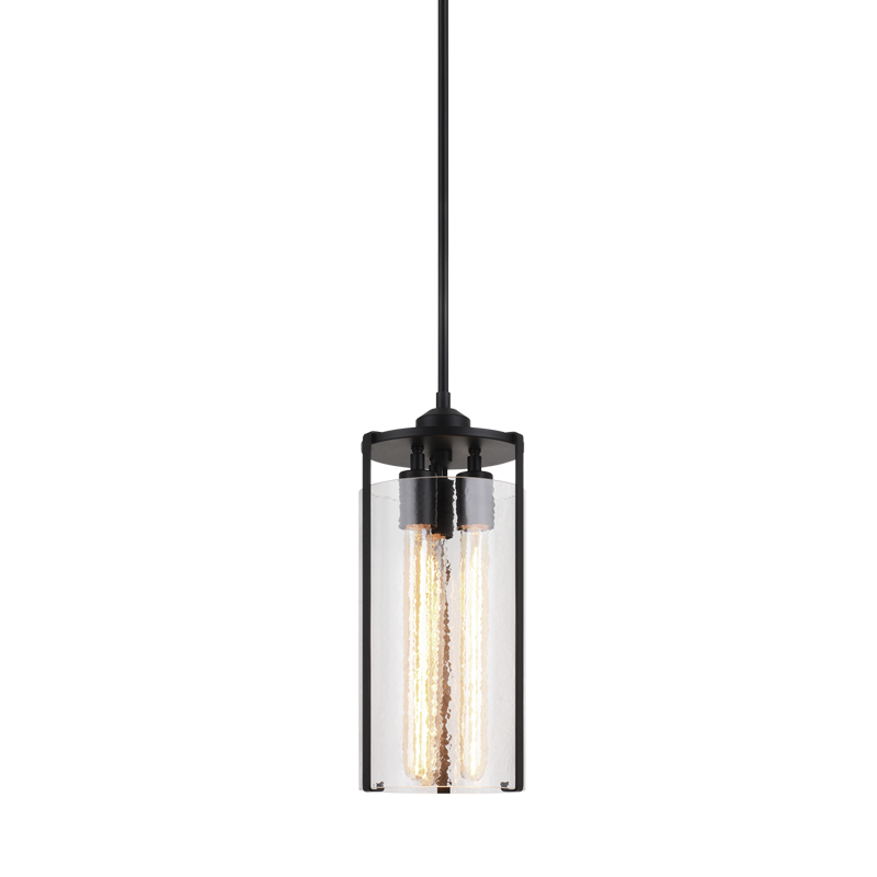 Steel Frame with Liquid Patterned Cylindrical Glass Shade Pendant
