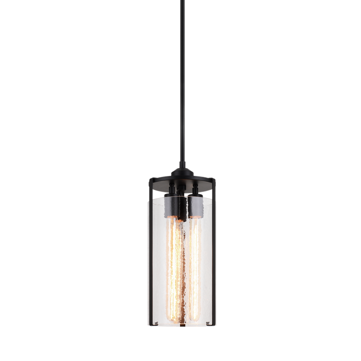 Steel Frame with Liquid Patterned Cylindrical Glass Shade Pendant