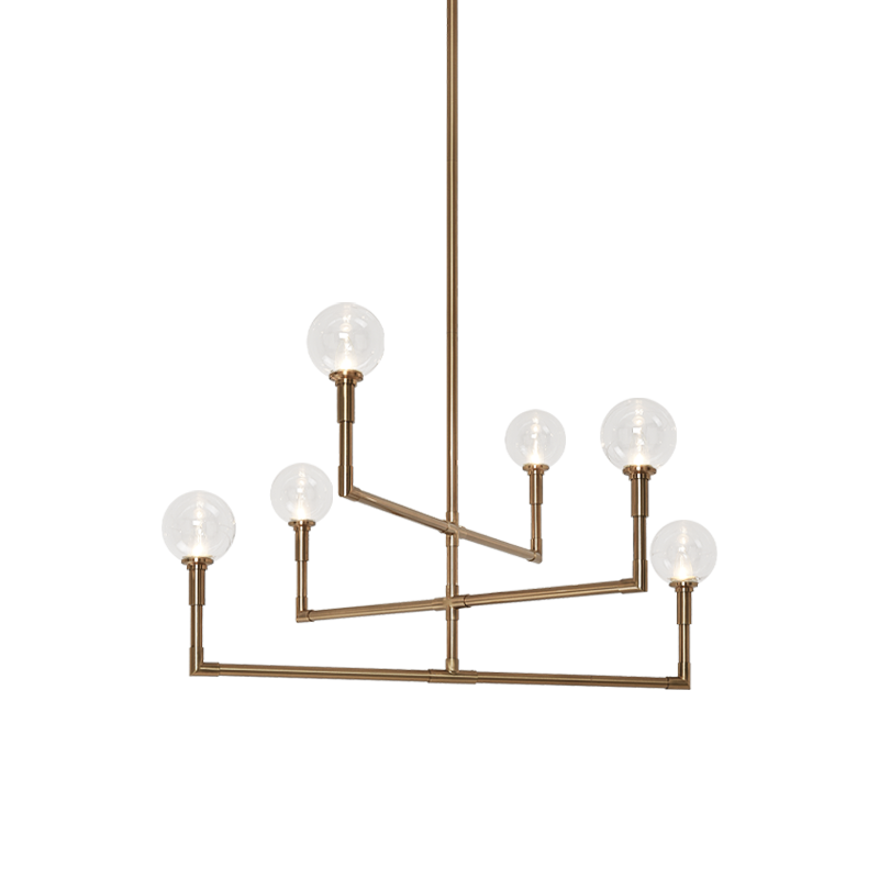 Steel Rod Arms with Glass Globe Chandelier