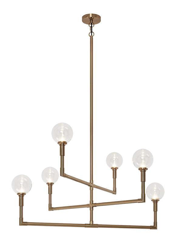 Steel Rod Arms with Glass Globe Chandelier