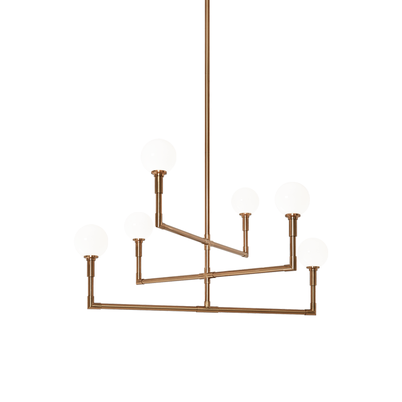 Steel Rod Arms with Glass Globe Chandelier