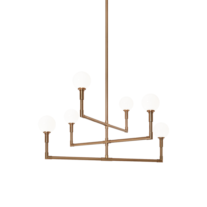 Steel Rod Arms with Glass Globe Chandelier