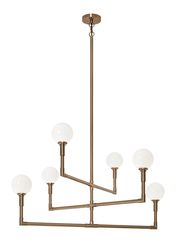 Steel Rod Arms with Glass Globe Chandelier