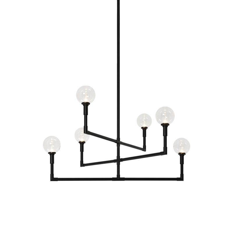 Steel Rod Arms with Glass Globe Chandelier