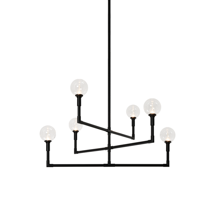 Steel Rod Arms with Glass Globe Chandelier