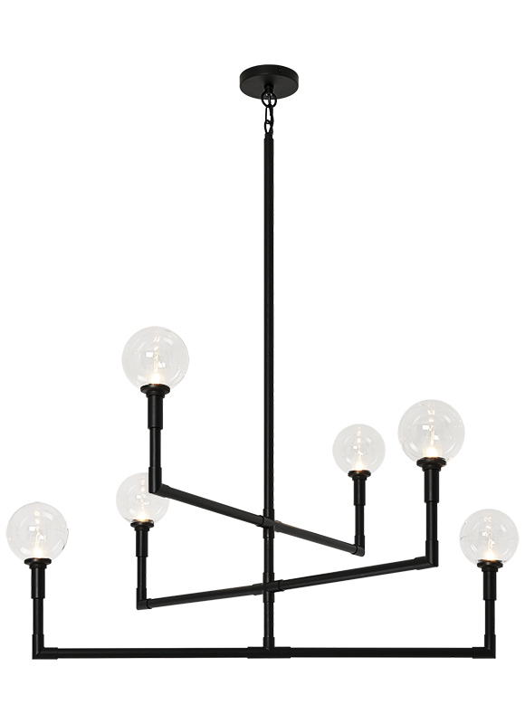 Steel Rod Arms with Glass Globe Chandelier