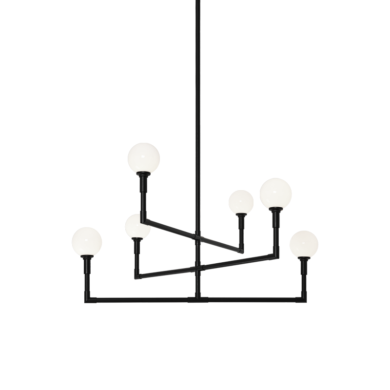 Steel Rod Arms with Glass Globe Chandelier