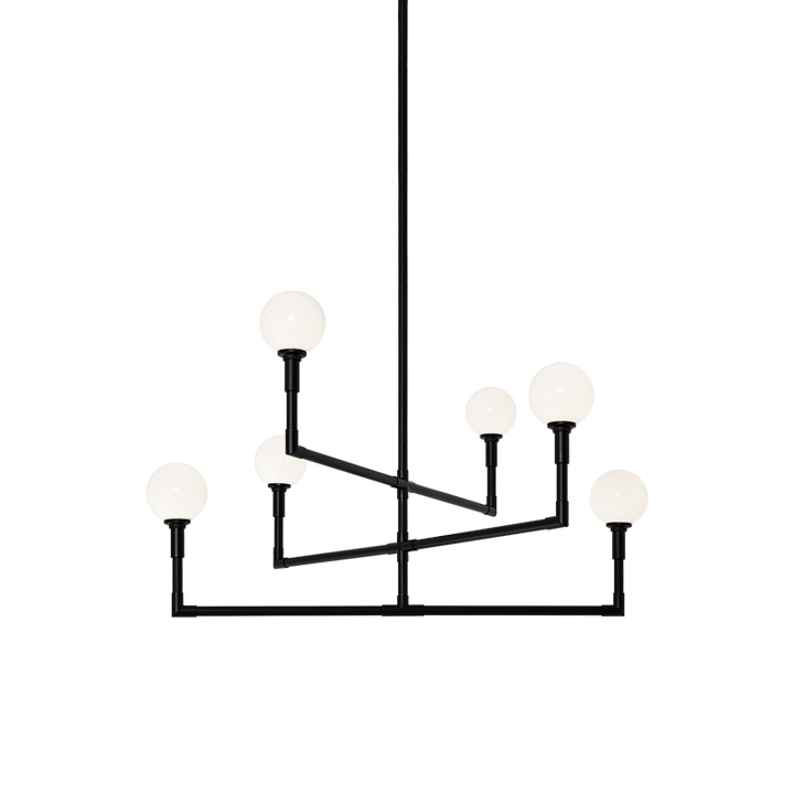 Steel Rod Arms with Glass Globe Chandelier