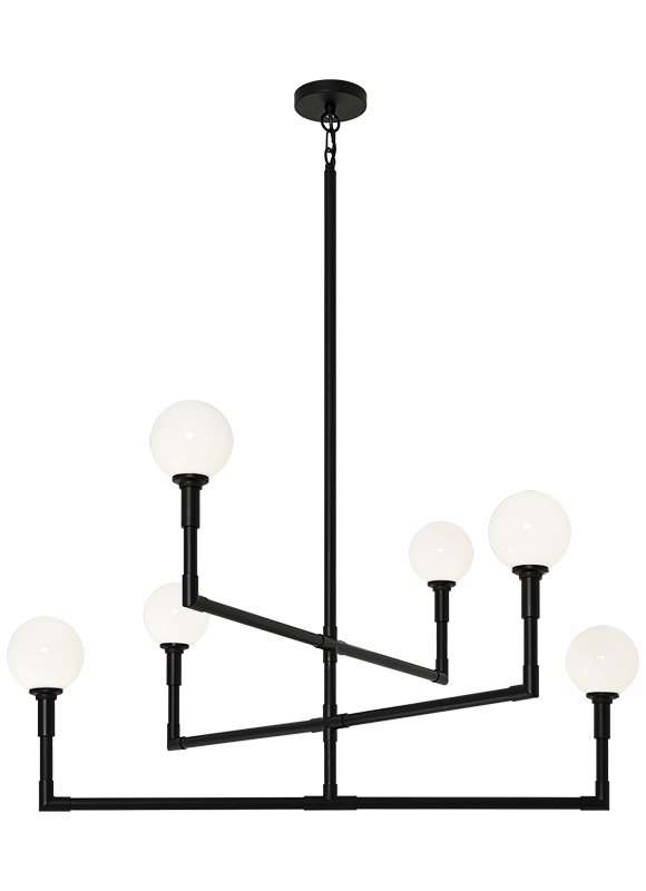 Steel Rod Arms with Glass Globe Chandelier