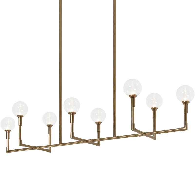 Steel Rod Arms with Glass Globe Linear Chandelier