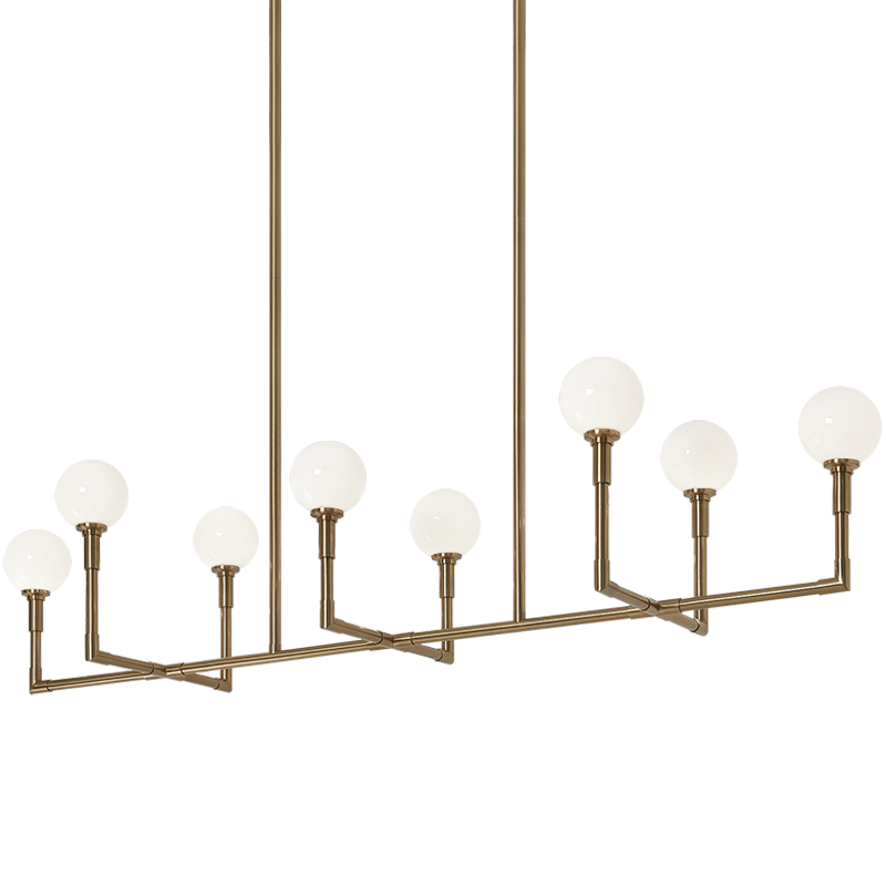 Steel Rod Arms with Glass Globe Linear Chandelier