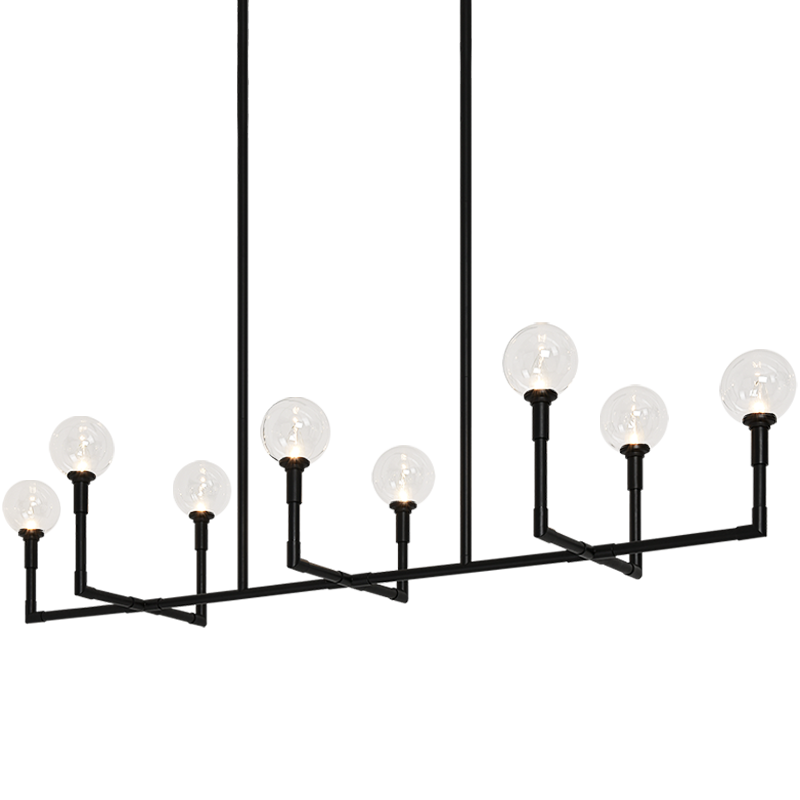 Steel Rod Arms with Glass Globe Linear Chandelier