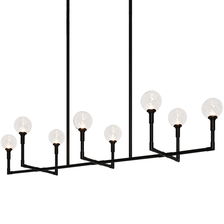 Steel Rod Arms with Glass Globe Linear Chandelier