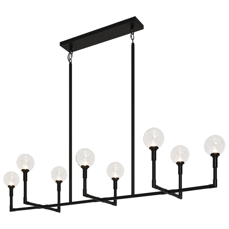 Steel Rod Arms with Glass Globe Linear Chandelier