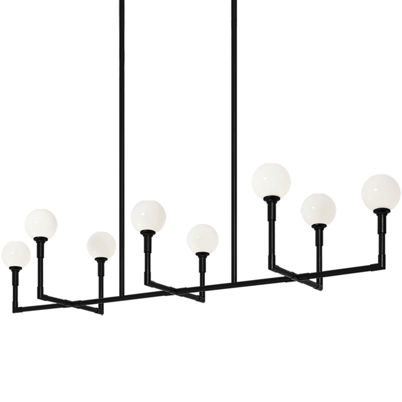 Steel Rod Arms with Glass Globe Linear Chandelier