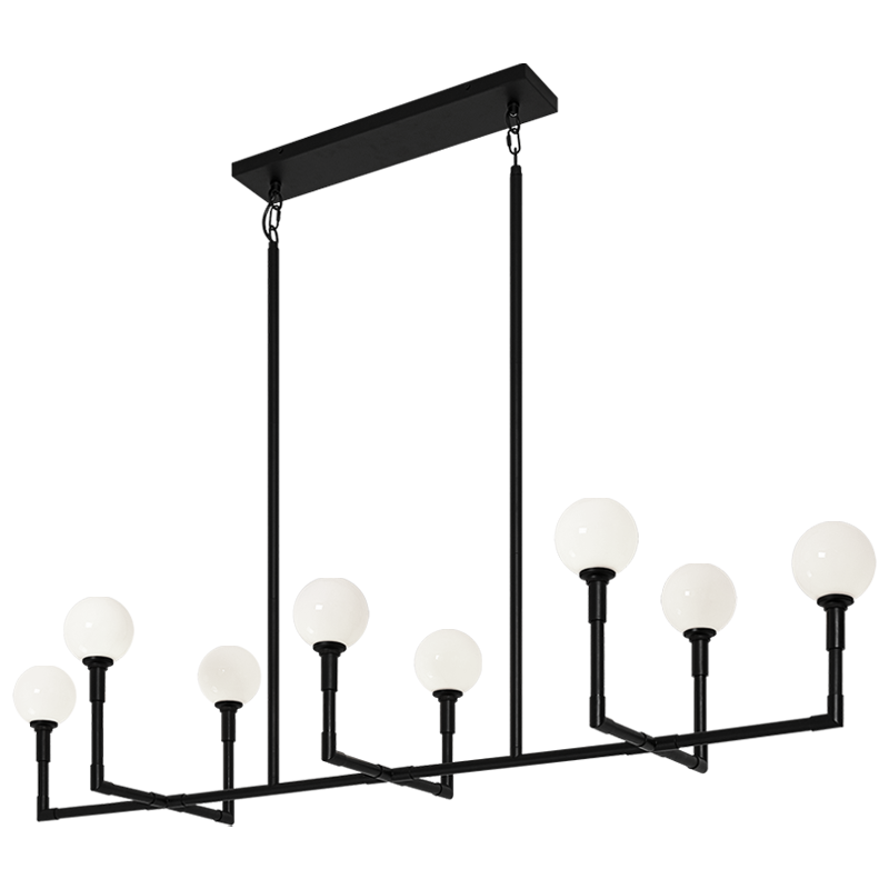 Steel Rod Arms with Glass Globe Linear Chandelier