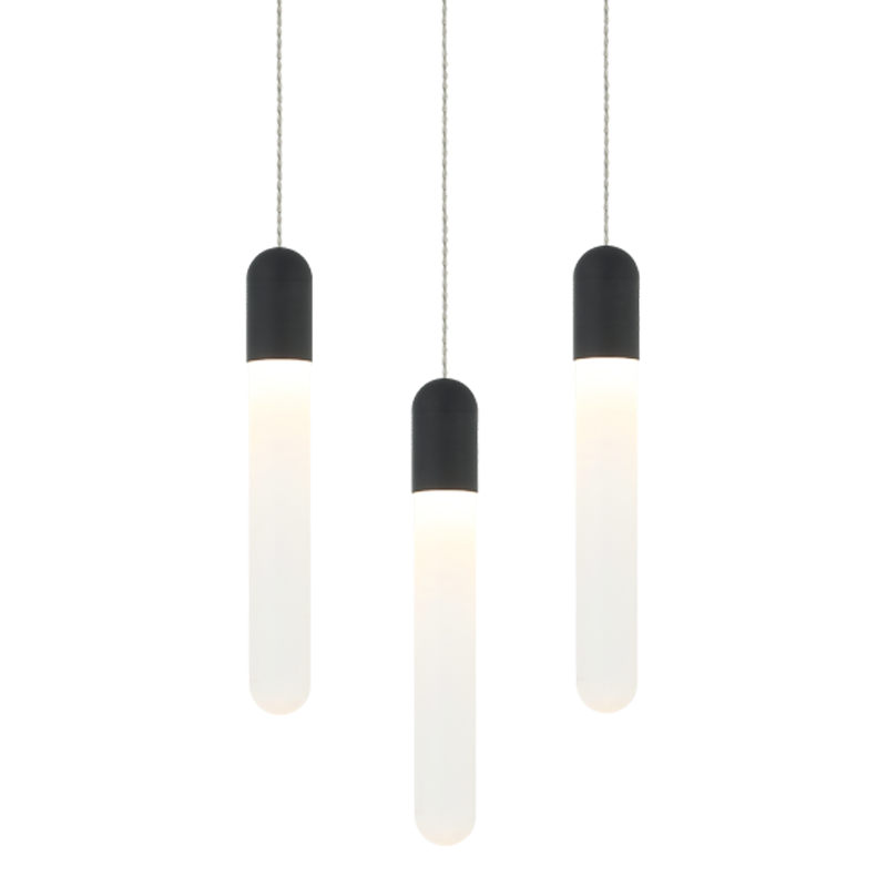 Aydin - Steel Frame with Frosted Cylindrical Glass Multiple Pendant in Matte Black by Matteo Lighting