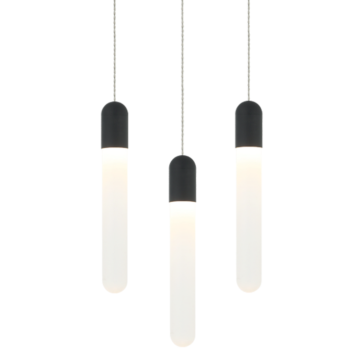 Aydin - Steel Frame with Frosted Cylindrical Glass Multiple Pendant in Matte Black by Matteo Lighting