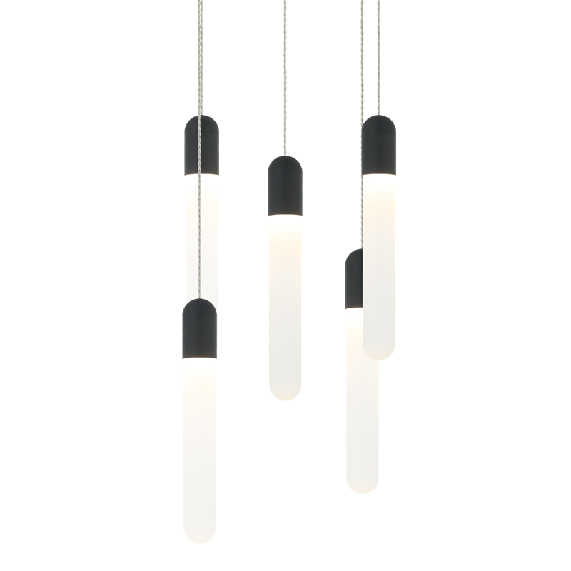 Aydin - Steel Frame with Frosted Cylindrical Glass Multiple Pendant in Matte Black by Matteo Lighting