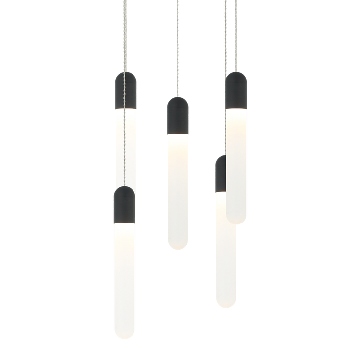 Aydin - Steel Frame with Frosted Cylindrical Glass Multiple Pendant in Matte Black by Matteo Lighting