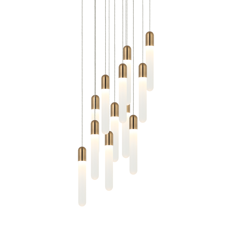 Steel Frame with Frosted Cylindrical Glass Multiple Pendant