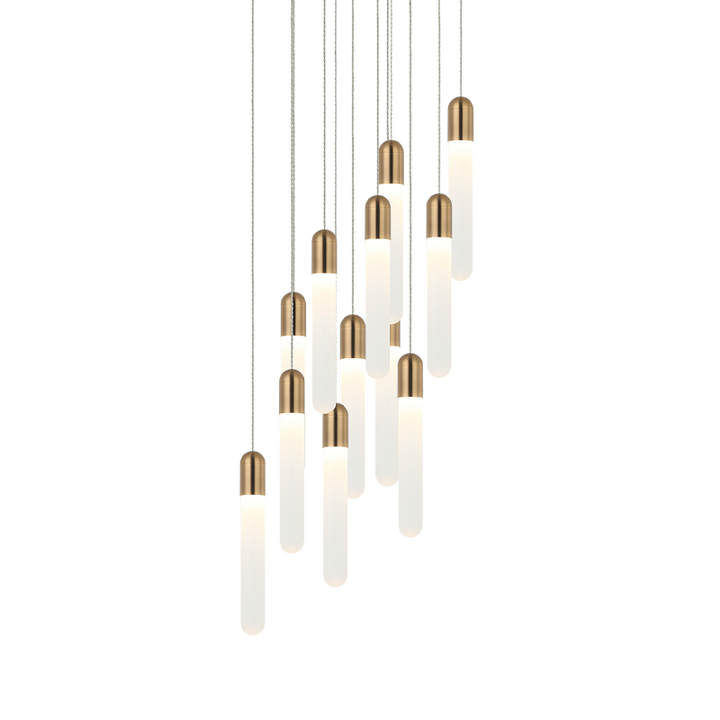 Steel Frame with Frosted Cylindrical Glass Multiple Pendant