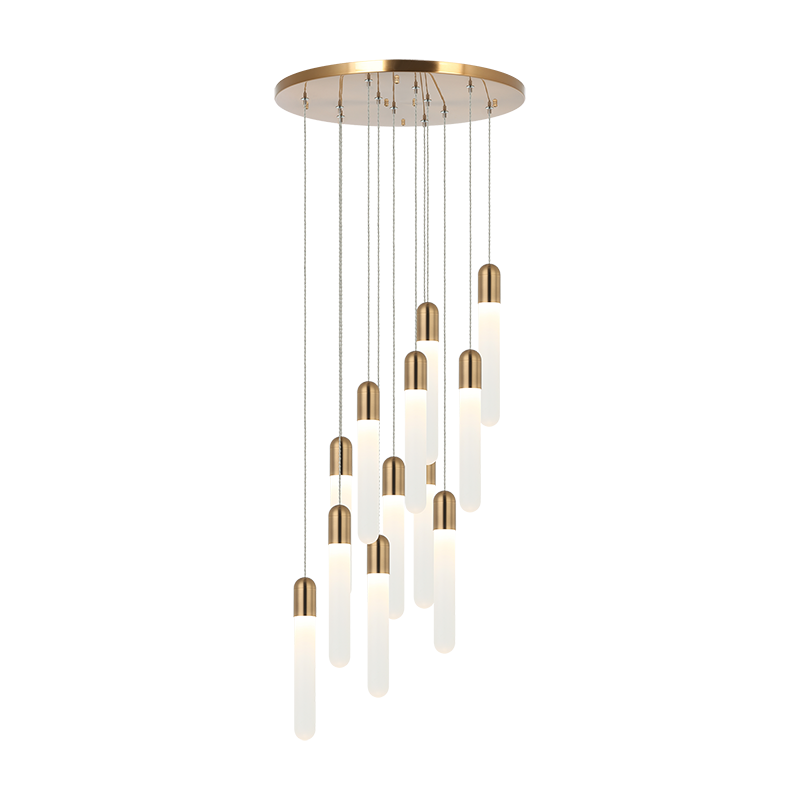 Steel Frame with Frosted Cylindrical Glass Multiple Pendant