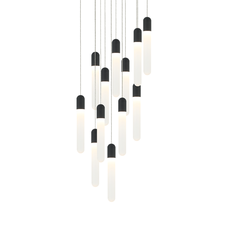 Steel Frame with Frosted Cylindrical Glass Multiple Pendant