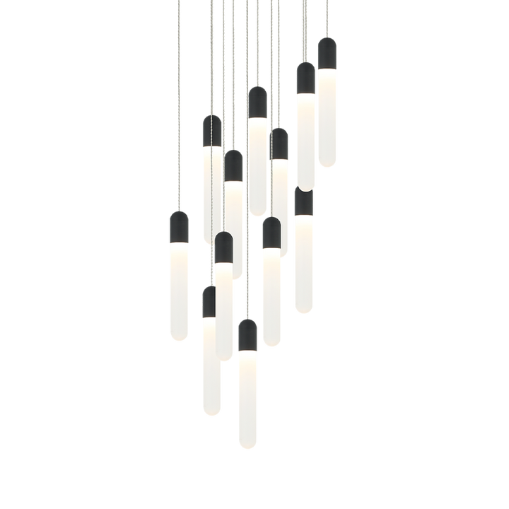 Steel Frame with Frosted Cylindrical Glass Multiple Pendant