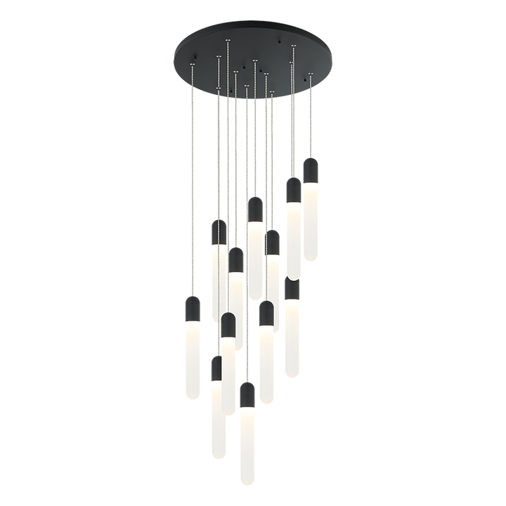 Steel Frame with Frosted Cylindrical Glass Multiple Pendant