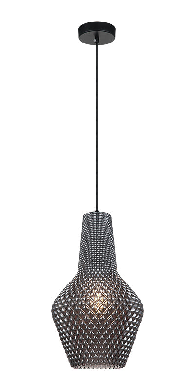 Black Steel Frame with Quilted Gem Glass Shade Pendant by Matteo Lighting - view 2
