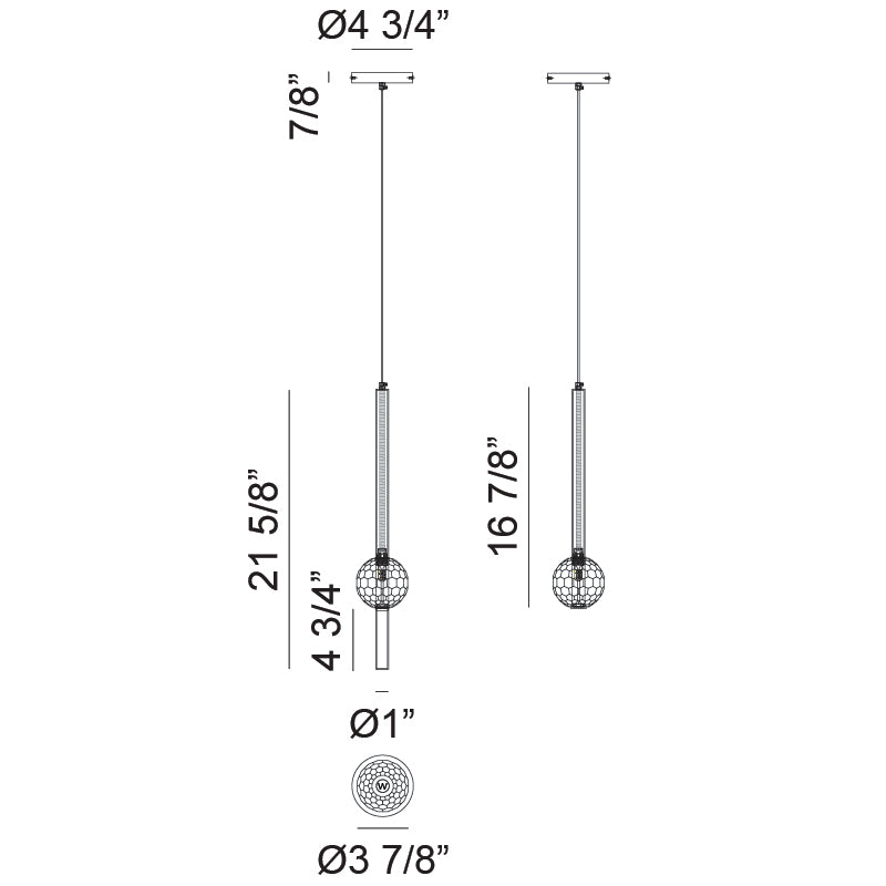 Steel Rod with Clear Honey Comb Crystal Globe Chandelier / Pendant