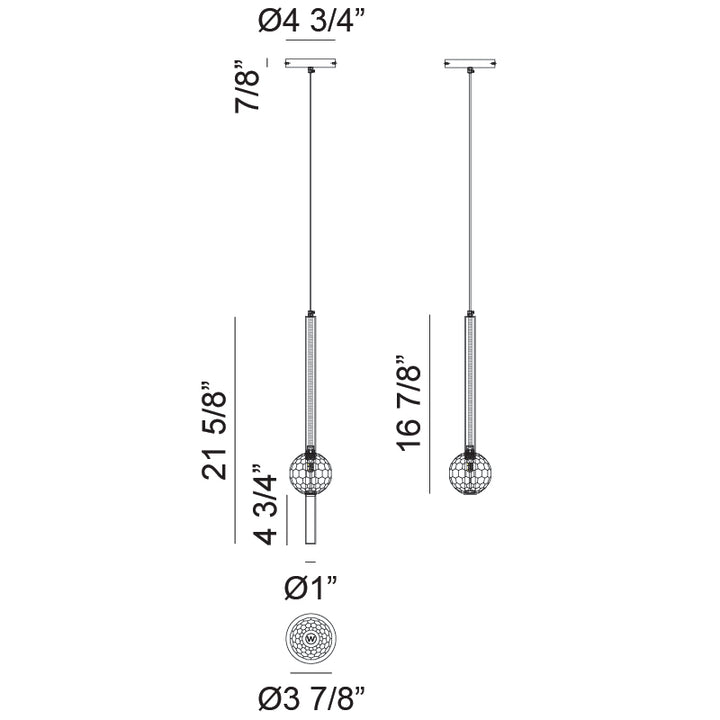 Steel Rod with Clear Honey Comb Crystal Globe Chandelier / Pendant