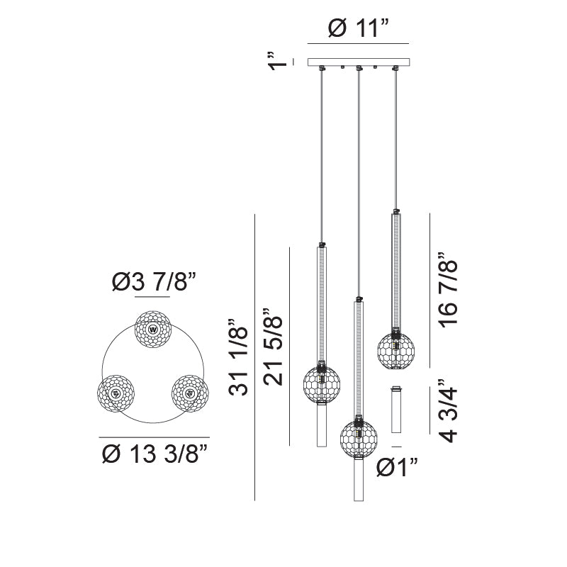 Steel Rod with Clear Honey Comb Crystal Globe Chandelier / Pendant