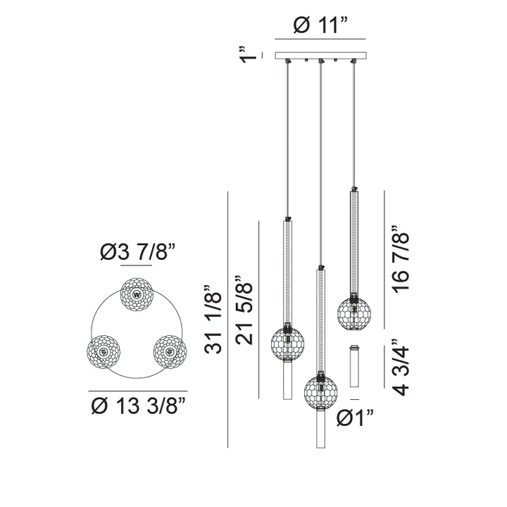 Steel Rod with Clear Honey Comb Crystal Globe Chandelier / Pendant